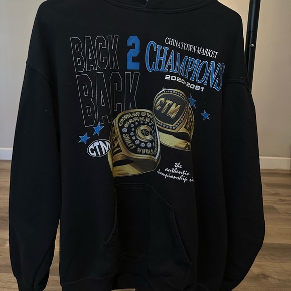 Chinatown Market Black Back 2 Back Champion Hoodie - Picture 1 of 4